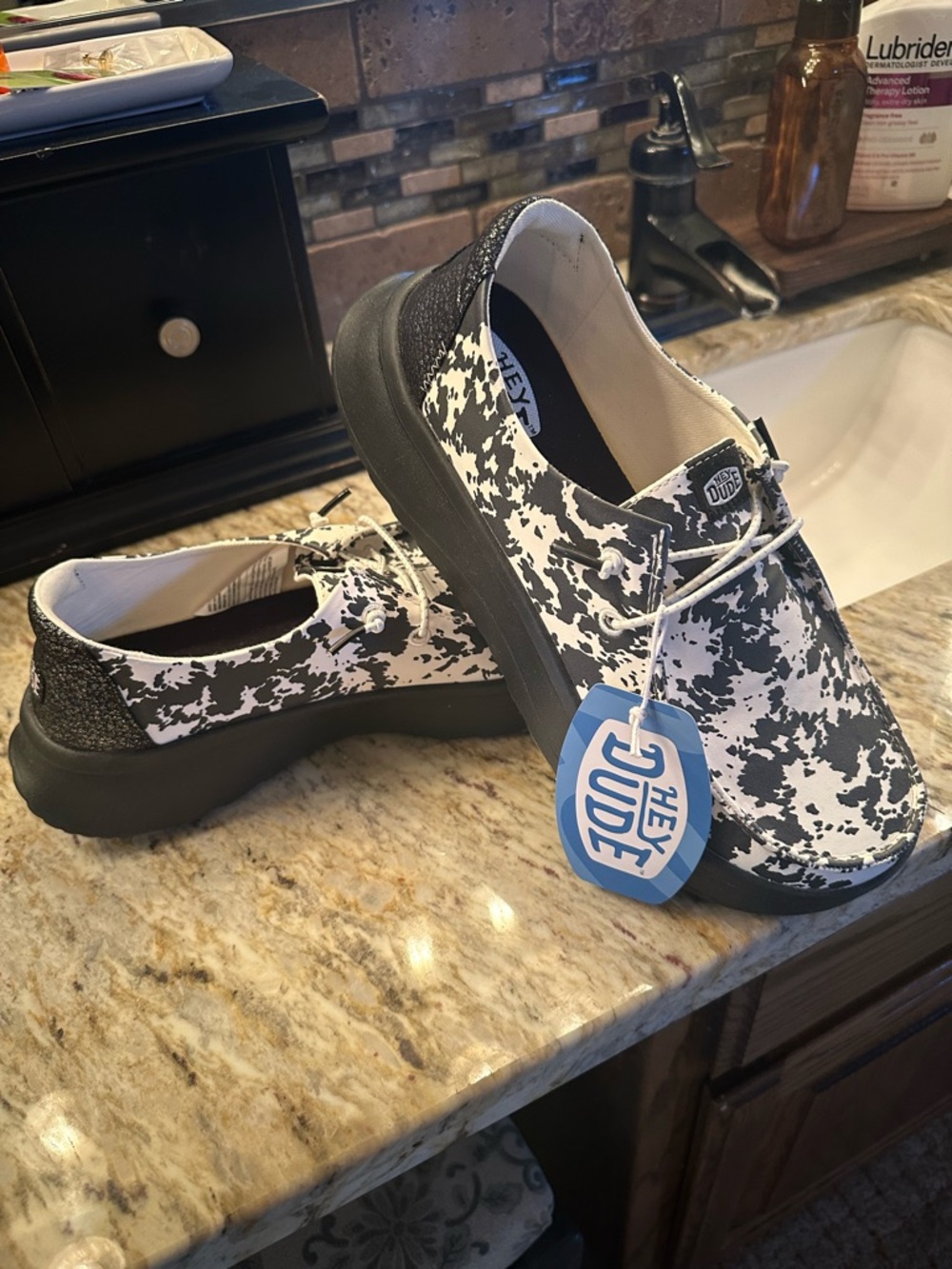 Hey Dude Women's Black & White Splatter Casual Slip-On Sneakers